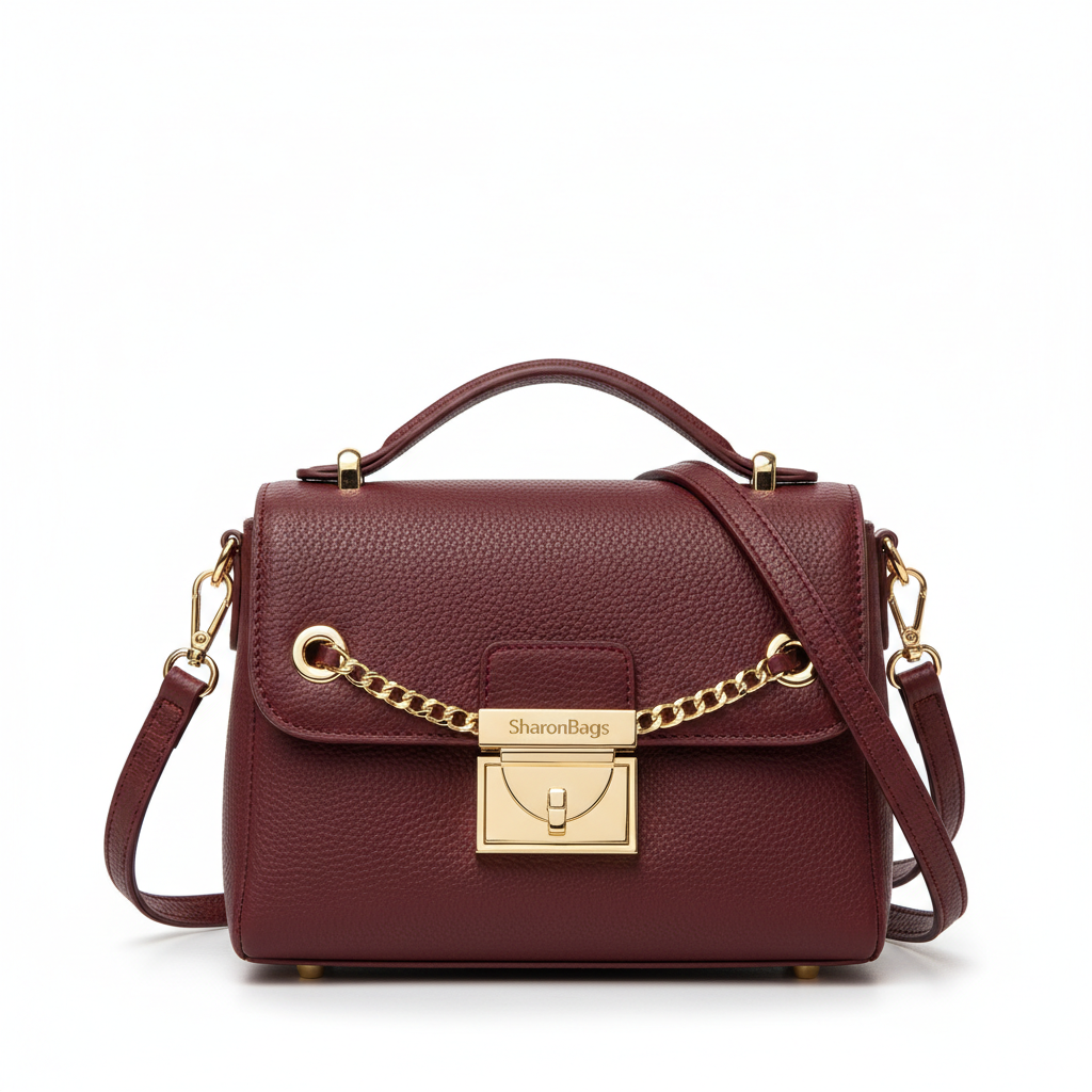 SharonBags women's burgundy leather crossbody bag with gold hardware
